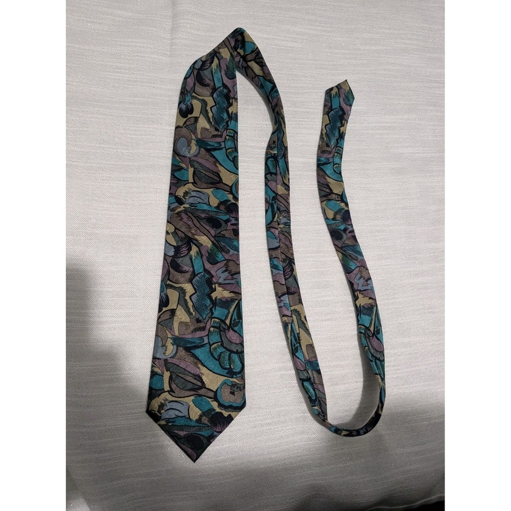 Vintage‎ Hardy Amies Silk Tie Savile Row London Floral Abstract Teal Purple